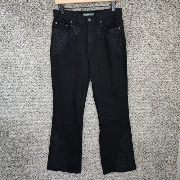 Ralph Lauren Denim - Lauren Ralph Lauren Jeans Womens 8 Black Denim Embroidered Zip Boot Cut 5 Pocket